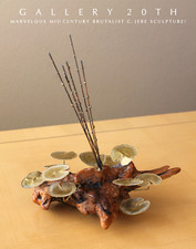 COOL MCM C. JERE TABLE BRUTALIST SCULPTURE METAL LIGHTNING WOOD ORIG ART VTG picture