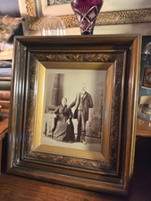 Antique Victorian Couple Portrait Photo Ornate Walnut Wood Frame 13.75x15.75 picture