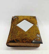 Antique Victorian Plush Velvet Photo Album Beveled Mirror Metal Corners Cabinet  picture