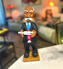 Vintage Hand-Carved/Painted Wooden Scientist in Suit Figurine, 11in Tall picture