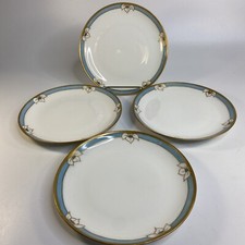 4 Salad Plate Bavaria J H R Hutschenreuther Floral Blue Band Gold Trim Painted picture