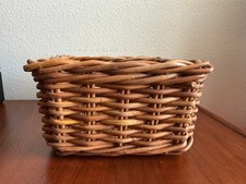 Vintage Wicker Rattan French Provincial Style Sturdy Hand Woven Basket ~ 10” Sq picture