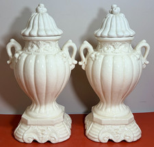 2 Ceramic Lidded Urns 10 In Ivory Pedestal Vintage 1950s Maruhon Ware Japan picture