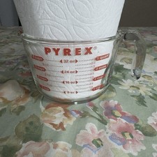 VINTAGE PYREX 4-Cup Measuring Cup 1 Qt 1000ML Red Letter Glass J-Handle Made USA picture