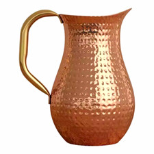Vintage Hammered Copper Pitcher Water Jug Solid Metal Brass Handle Country Decor picture