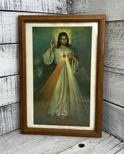 Vtg Framed Print “The Sacred Heart” Jesus As Is Water Damage ❤️ picture