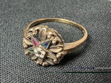 Vintage 10K Yellow Gold Eastern Star Fraternal Ring  Multi Stone Size 8.5 & 2.7g picture