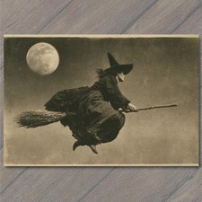 POSTCARD Witch Flying Moonlight Broomstick Dark Night Surreal Gothic Horror picture