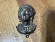 Vintage CAST IRON wall match holder Safe indian face Gold Tone Coloring 4