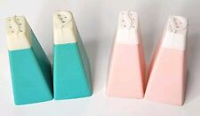 Vintage HTF Set of 4 Pink & Turquoise Salt Pepper Shakers MCM 1950s 1960s Retro picture