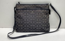 Coach Grey Black Signature Canvas Leather File Bag Crossbody Silver Hardware picture