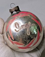 VTG Glass Flocked FLOWERS Pictured ANGE BALL Christmas Ornament HEIM US of A picture