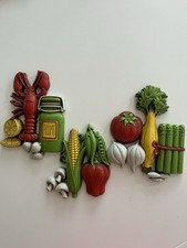 Vintage 1975 Homco Wall Hanging Plaques Lobster Vegetables 3 Piece picture