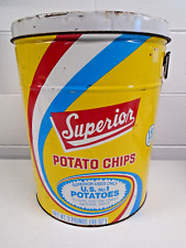 VTG SUPERIOR POTATO CHIP 3lb. CAPACITY METAL CAN GREAT GRAPHIC'S EX. DISPLAY picture