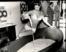 LD310 Original Photo SEXY HOT WOMAN IN WHITE BIKINI Pouring Milk into Bath Tub picture