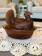 Boyd 5.5” Glass Turkey on Nest 5th Five Years – Chocolate Amber Swirl UV Glow picture