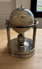 Vintage Kalifano Gemstone Globe Clock Desk Weather Station Mother ofPearl Silver picture