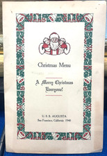VTG 1940 CHRISTMAS DAY MENU US NAVY SHIP USS AUGUSTA CRUISER ADMIRAL F.E. BEATTY picture