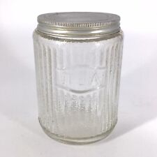 Vintage Hoosier Tea Canister Ribbed Textured Clear Glass Jar with Original Lid picture