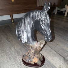 Vintage Western Horse Head Saddle Sculpture 12” Equestrian cowboy Decor Figurine picture