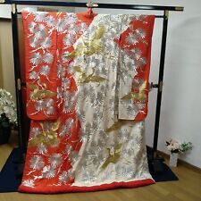 Japanese Uchikake Luxurious Wedding Bridal Kimono Silver Pines Crane Embroidered picture