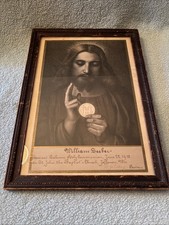Antique 1913 Solemn Holy Communion Religious Artifact Catholic St John Baptist picture