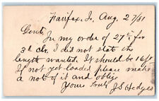 1881 JS Hedges WJ Young & Co Lumber Merchants Fairfax Iowa IA Postal Card picture