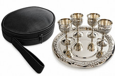 Large Communion Set Silver Plated 4 Cups, Serving Tray, Plate & Canvass Bag picture