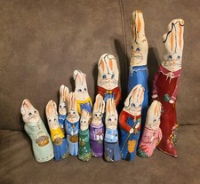 Painted Cypress Knee Swamp Bunnies Folk Art Signed Elaine Bernard Louisiana 13pc picture
