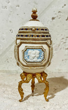 Vintage Fabergé Style Jeweled Goose Egg Hinged Trinket Box Vienna Austria Cameo picture