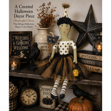 Sharon Andrews Green Face Halloween Shelf Sitter Doll 22” Primitive Folk Art picture