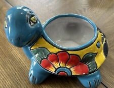 Talavera Turtle Planter  Hand Painted Ceramic New Old Stock Aqua Turquoise Yello picture