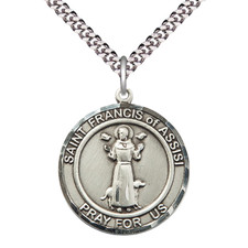 Pewter Saint St Francis of Assisi Medal Pendant Necklace 24