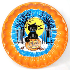 Vintage 1980s Berman Black Cat Molded Plastic Halloween Snack Plate picture