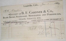 1889 Billhead receipt,  B. F. Gardner & Co., Stationery, etc  Leadville Colorado picture