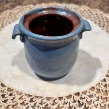 Vintage light blue small round ceramic 2 handled pot/planter 3 1/8” x 4” picture