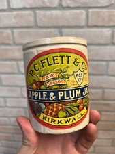 Antique P.C. Flett & Co Apple Plum Jam Stoneware Crock Jar Scotland Primitive Fa picture