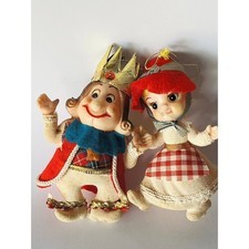 Vtg Christmas Ornaments Flocked 1960s MCM Pixie Blow Mold Old King Cole & Girl picture