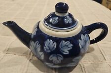 32oz DesignPac Cobalt Blue Ceramic Teapot with Leaf Pattern NEW   picture