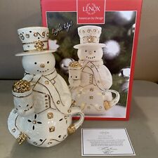 New W/ Box Lenox Florentine & Pearl Snowman Lit Figurine 10.5