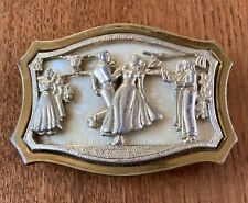 Vintage Brass w Mother Of Pearl Inlay Western Square Dancing Belt Buckle picture