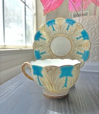 Antique Brown-Westhead Moore Cup & Saucer Turquoise Gold Gilt Davis Collamore NY picture