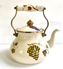Villa Grande Large Enamel over Metal Teapot Kettle Grapevine Design Brass Finish picture