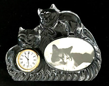 Czech 24% Lead Crystal Cat Picture Frame and Clock Figurine  picture