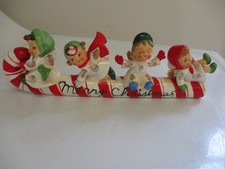 1950s LEFTON CHRISTMAS CANDY CANE SLEIGH ANGELS FIGURINE 62612 JAPAN MCM picture