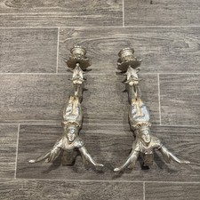 Vintage Pair Silver plate Acrobat Ornate Boho Figural Candle Holders picture