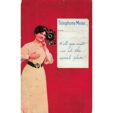 Vintage 1909 Postcard Telephone Memo Woman Wall Phone Vandalia IL 1c Stamp picture