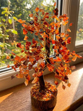 Handmade Red Carnelian Gemstone Tree | Fiery Orange Crystal Bonsai picture