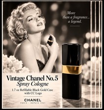 Vintage Chanel No 5 Cologne Spray Perfume Refillable Black Gold Case 1.7 oz Full picture