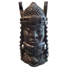 African Benin Style Carved Wood Oba King Head Bust Nigeria Edo 10